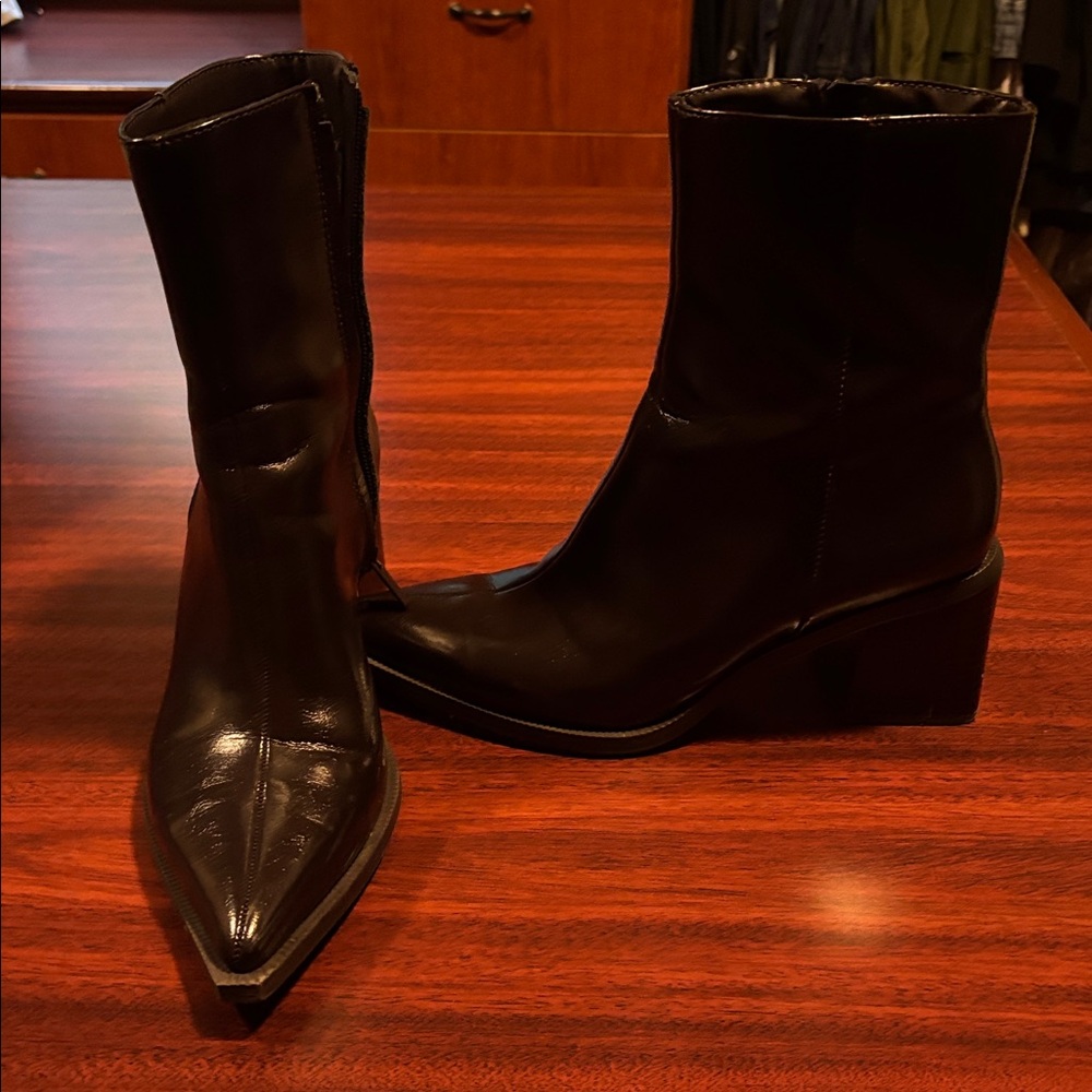 Zara Black Pointed Heeled Boots - Picture 2 of 4